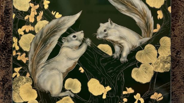 Gaston Suisse (1896-1988), écureuils de Malaisie, panneau de laque