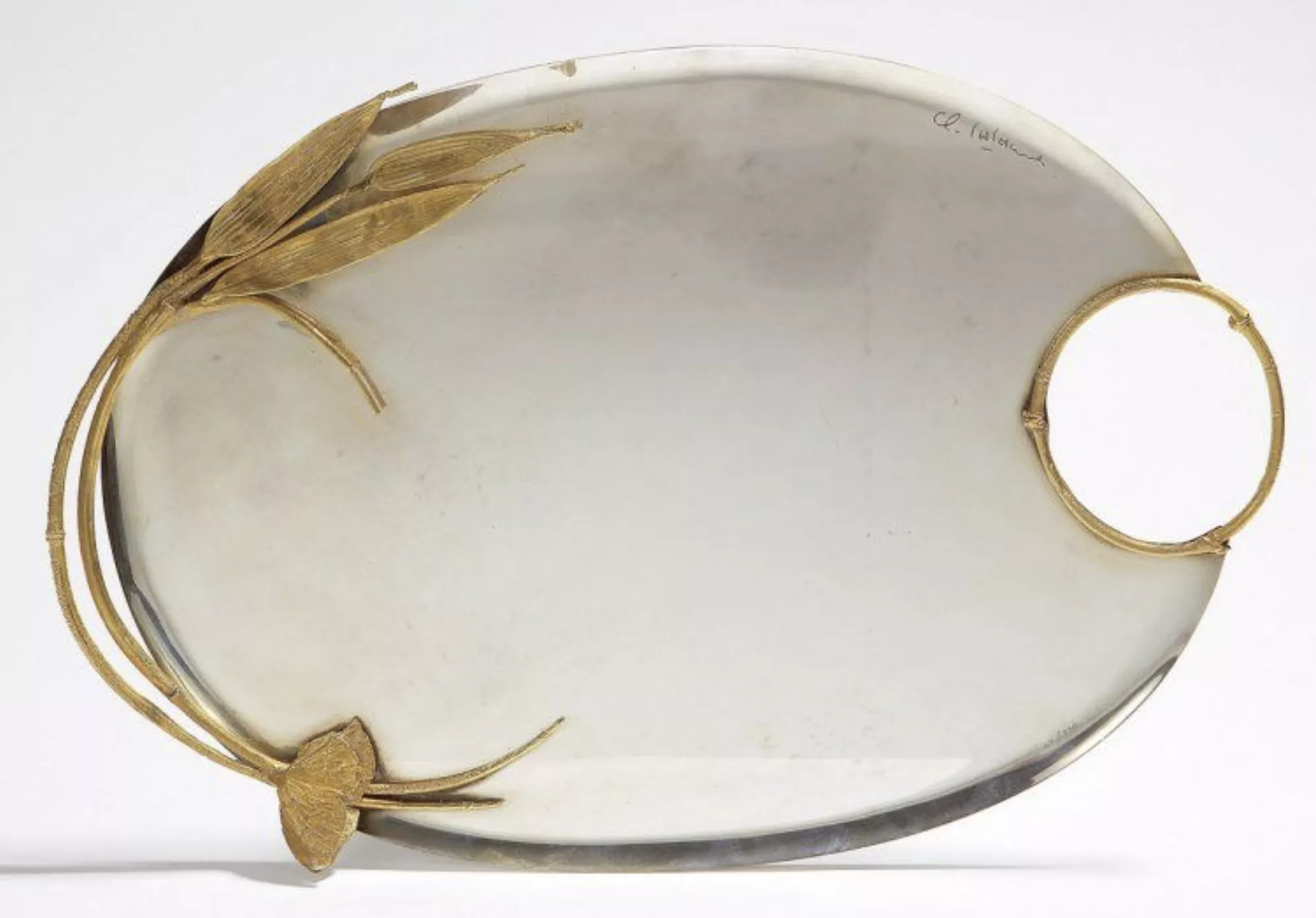 Claude Lalanne, plat en c&eacute;ramique et bronze dor&eacute;