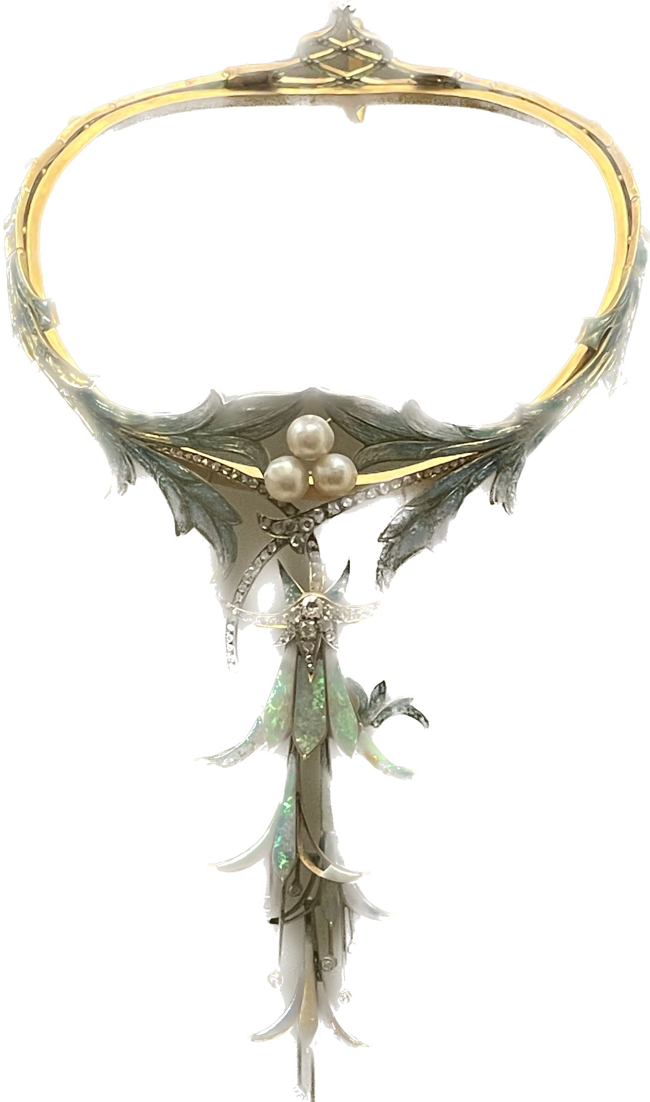 Collier Art Nouveau en or jaune et émeraudes