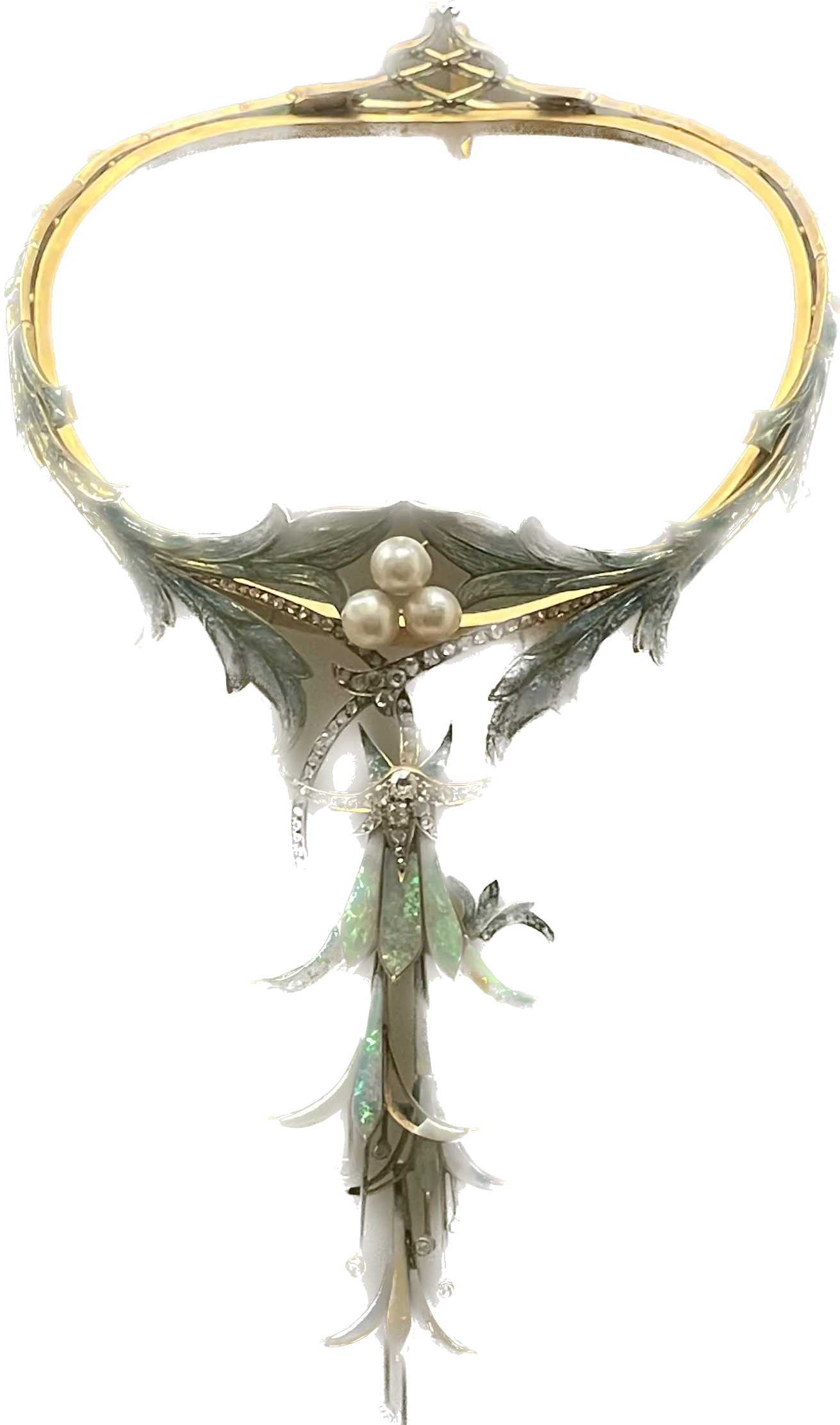 Collier Art Nouveau en or jaune et &eacute;meraudes