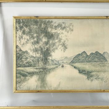TRAN DUY (1920-2014). École des beaux-arts de l'Indochine, classe préparatoire 1945, peinture à l'encre et couleurs sur soie